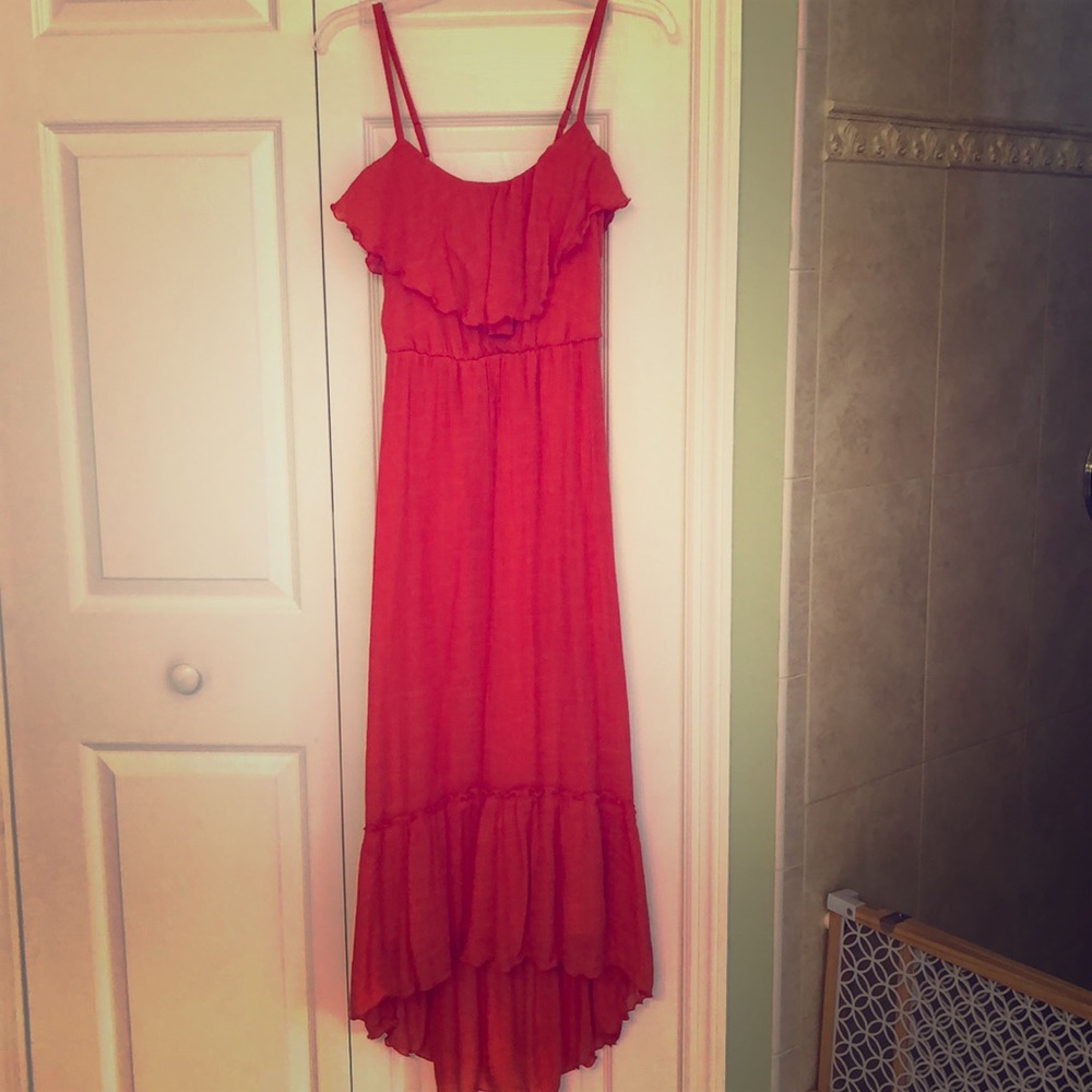 Coral long, high to low dress